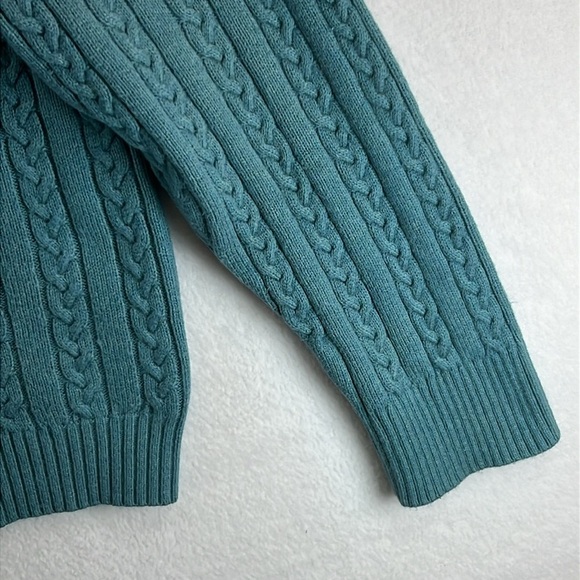 Eddie Bauer Pullover V-Neck Sweater Women’s Large Teal Cotton/Nylon/Angora Cable - Picture 8 of 12